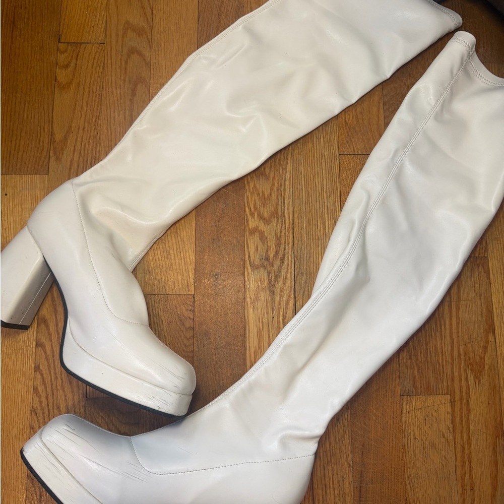 Women's White Over-the-Knee Platform Boots